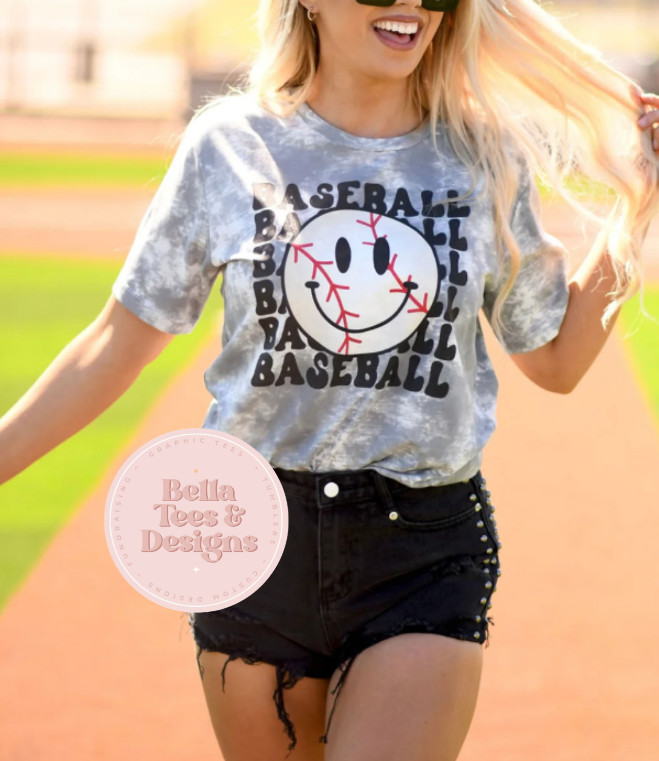 Baseball Stacked Smiley Face Tee