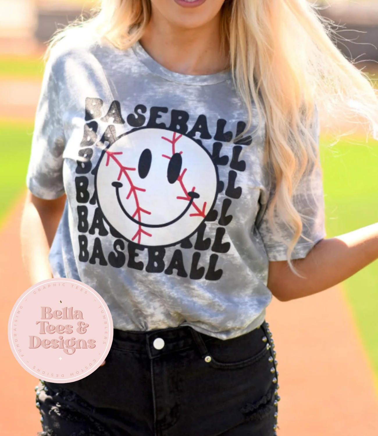 Baseball Stacked Smiley Face Tee
