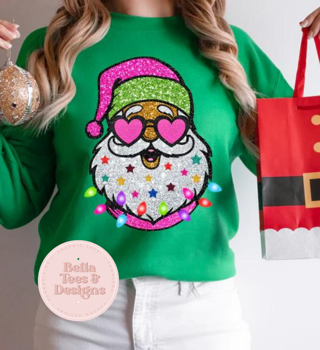 Faux Glitter Santa Face Sweatshirt