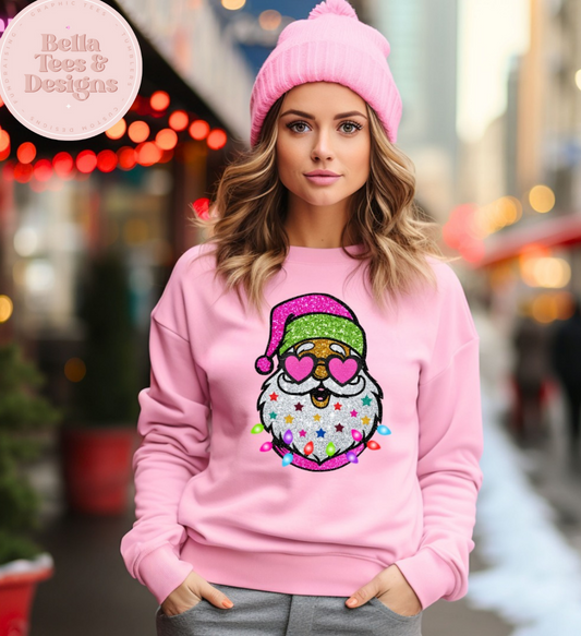 Faux Glitter Santa Face Sweatshirt